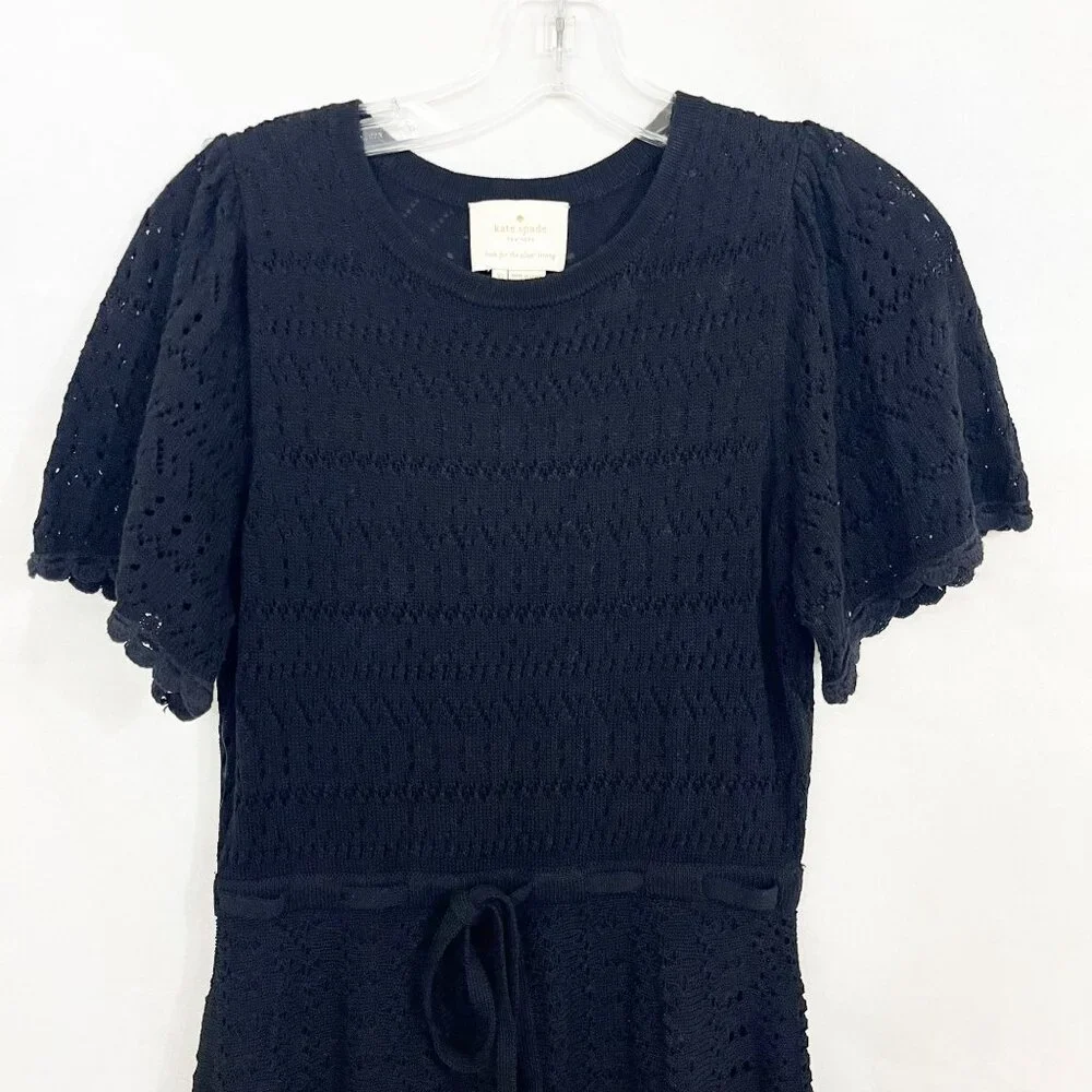 Kate Spade New York Black Pointelle Knit Scalloped Hem Midi Dress - Size XS‎